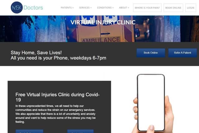The virtual injury clinic website run by MSK Doctors. EMN-200204-174806001