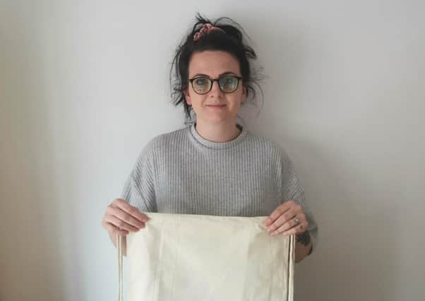 Charlotte Blakey, of Sibsey, with one of the bags (before its visit to the printers).