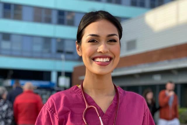 Bhasha outside the Pilgrim in her scrubs PHOTO BY @soulful_f (instagram)