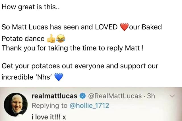 Matt Lucas tweeted how much he loved the Savages' baked Potato dance. EMN-200804-184330001