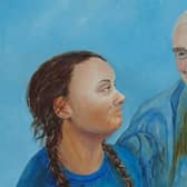 This was painted by Biff Vernon in January 2019 when Greta Thunberg and Jane Goodall met in Davos, Switzerland, for the World Economic Forum EMN-200904-124546001