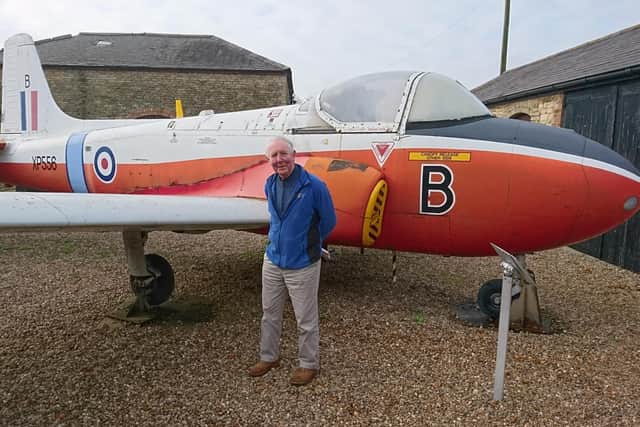 Mike Cross from the museum with its Jet Provost trainer aircraft, like one used to train Prince Charles at the college.. EMN-201004-130604001