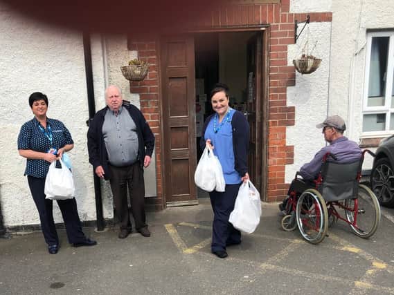 Fish and chips fare delivered to NHS workers at Skegness Hospital by Victor Fox of  Harry Ramsbottoms.