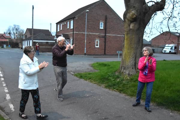 Wragby residents turned out last Thursday to clap the NHS (photo by John Edwards)