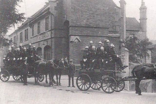 Sleaford Fire Station and its crews back in the 19th century. EMN-200417-143815001