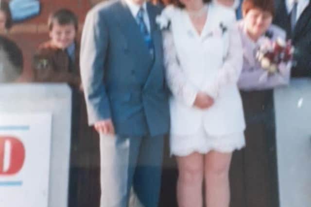 Paul and Yvonne Nowicki on their wedding day at Skegness Natureland in 1998