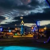 Tower Esplanade lit blue as a tribute to the NHS and key workers. Photo: John Byford.