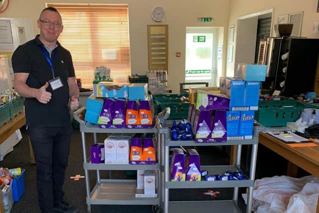 Rod Munro of Sleaford Community Larder welcomes his delivery.