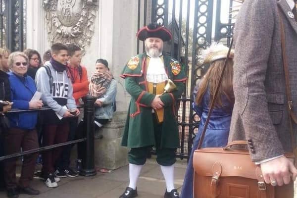 Sleaford Town Crier John Griffiths at Buckingham Palace four years ago on the Queen's 90th birthday. EMN-200423-120210001