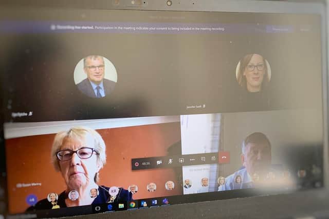 On screen - North Kesteven's virtual meeting in progress. EMN-200423-175626001
