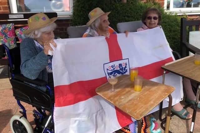 Residents at Syne Hills Residential Home celebrating St George's Day.
