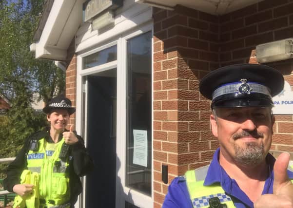 It’s a thumbs up from PCSO Nigel Wass and PC Kelly Palmer, the latest recruit to Horncastle’s Neighbourhood Police Team