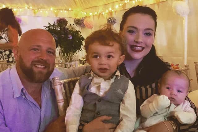 Mark and Zara Stones with their sons, Leo (3) and baby Max.