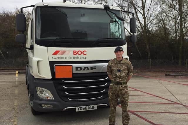 Senior Aircraftman Jack Curtis, from RAF College Cranwell is just one of the many personnel who have been deployed to utilise his skills during the COVID19 crisis, driving oxygen tankers for British Oxygen. EMN-200428-153906001