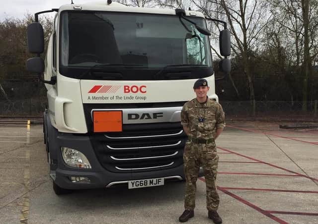 Senior Aircraftman Jack Curtis, from RAF College Cranwell is just one of the many personnel who have been deployed to utilise his skills during the COVID19 crisis, driving oxygen tankers for British Oxygen. EMN-200428-153906001