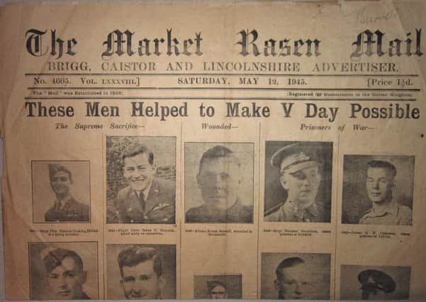 Front page of the Market Rasen Mail on May 12, 1945 EMN-200405-163627001