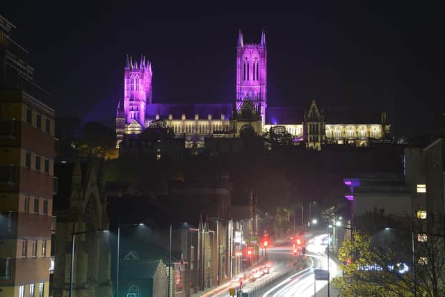 Lincoln Cathedral lit up for NHS and key workers on Thursday nights.