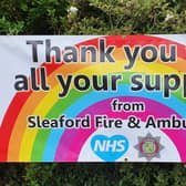 The 'thank you' banner put up outside Sleaford's joint fire and ambulance station on East Road. EMN-200430-145415001