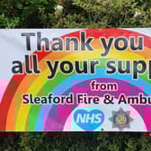 The 'thank you' banner put up outside Sleaford's joint fire and ambulance station on East Road. EMN-200430-145415001