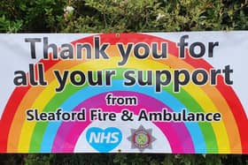 The 'thank you' banner put up outside Sleaford's joint fire and ambulance station on East Road. EMN-200430-145415001