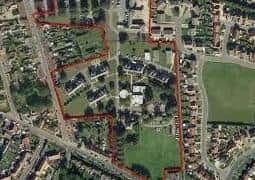 The red line shows the site of the proposed new hub and college, bordering onto Mareham Road and Foundry Street