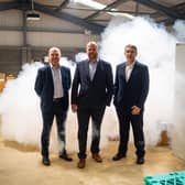Pictured (from left) Jonathan Lowe, of Maven Capital Partners, and Matt Gilmartin and Kelvin Limb, of Concept Smoke Screen.