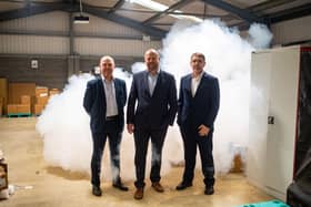 Pictured (from left) Jonathan Lowe, of Maven Capital Partners, and Matt Gilmartin and Kelvin Limb, of Concept Smoke Screen.