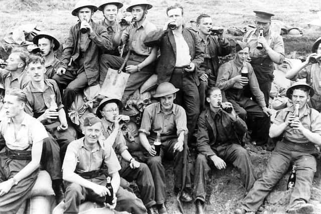 Members of B (Horncastle) Company of the 4th Battlion of the Lincolnshire Regiment celebrate the end of the war. Photo: Horncastle H&H Society