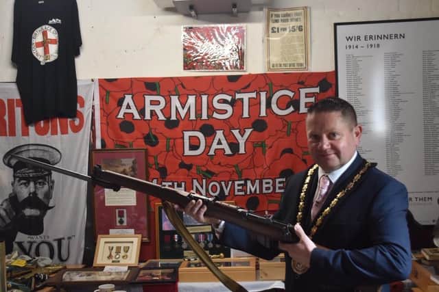 Coun Mark Dannatt, pictured at the Village Church Farm museum during his year as Mayor, will make history if, as expected, he runs for a second term as Mayor following the live-streamed extraordinary meeting of Skegness Town Council on Wednesday (May 6). One of his first appearances in his second term will be to address the town on Friday, which is VE75 Day.