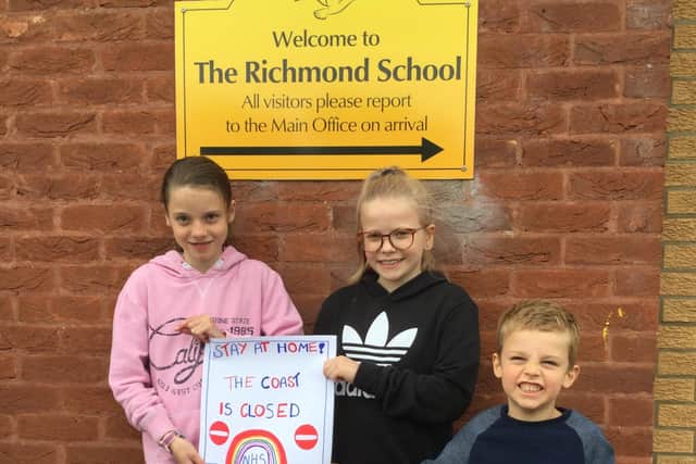 Pupils of the Richmond School in Skegness designed a poster with the message 'Stay Home' ahead of the VE75 Bank Holiday celebration.