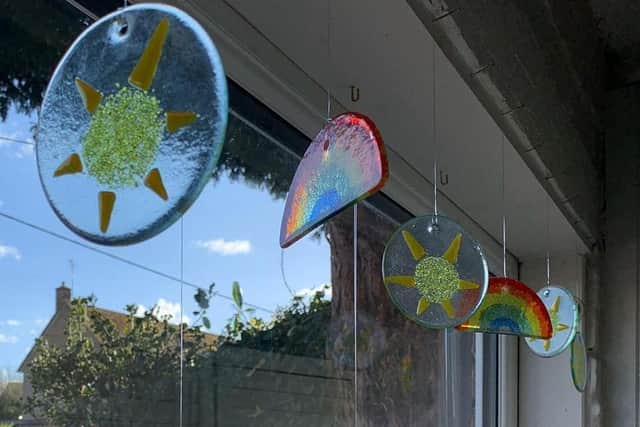 A glass rainbow from one of the lockdown projects led by Liz Pearson in Leasingham. EMN-200705-093923001