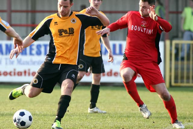 Ross on the ball at Droylsden.Photo: David Shipman.