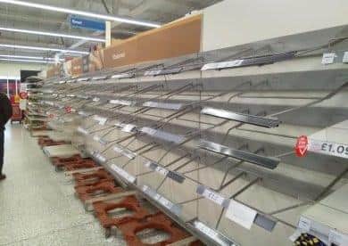 Empty shelevs in Tesco while looking for bread back on March 19, by Roderick Carlyle of Sleaford. EMN-201005-162919001