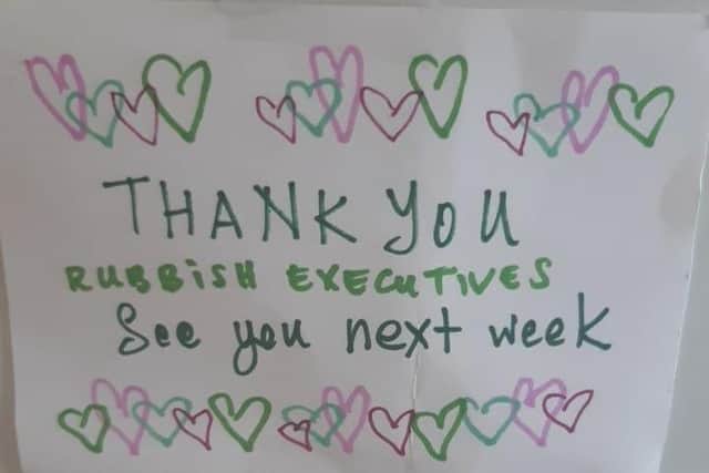 Husband is a bin man, he's been coming home with lovely notes like this, by Emily Scriminger-Faulkner. EMN-201005-170300001
