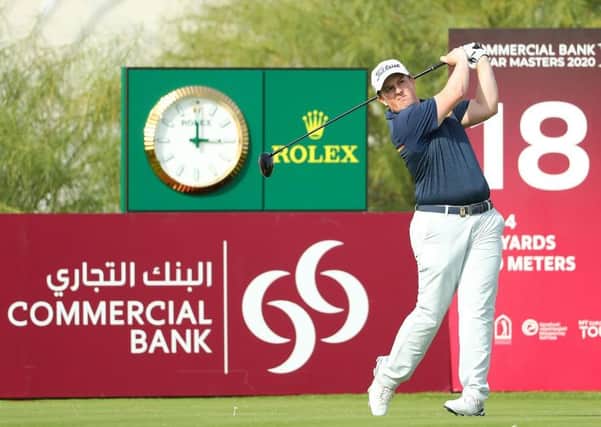 DOHA, QATAR - MARCH 07:   Dave Coupland of England tees off on the 18th hole during the third round of the Commercial Bank Qatar Masters at Education City Golf Club on March 07, 2020 in Doha, Qatar. (Photo by Warren Little/Getty Images) 775421341