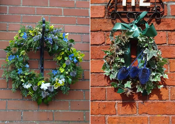 Two door rings created in tribute to NHS staff and other key workers by the Spilsby and District Flower Club.