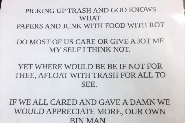 Poems have appeared on bins.