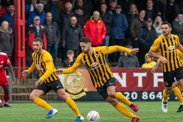 Abbott, Thanoj and Platt in action at Carshalton. Photo: @russelldossett