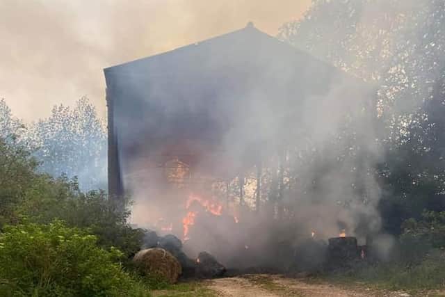 Fire in agricultural building at Croxby (image Fire and Rescue, Binbrook)