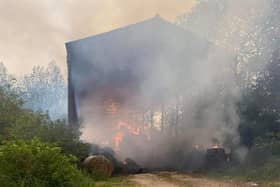 Fire in agricultural building at Croxby (image Fire and Rescue, Binbrook)