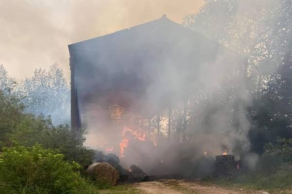 Fire in agricultural building at Croxby (image Fire and Rescue, Binbrook)