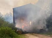 Fire in agricultural building at Croxby (image Fire and Rescue, Binbrook)