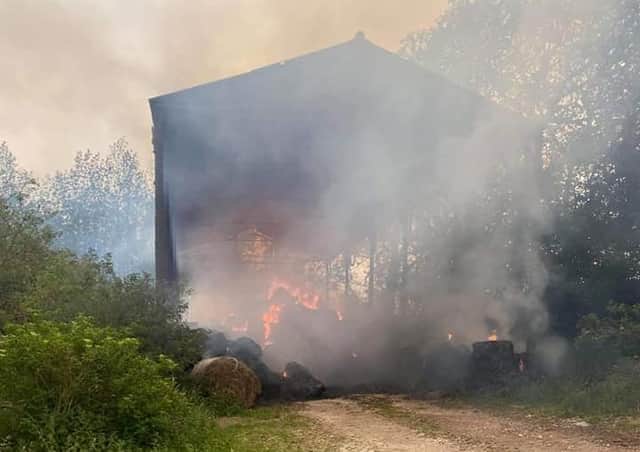 Fire in agricultural building at Croxby (image Fire and Rescue, Binbrook)