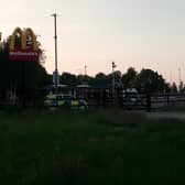 Sleaford Police arrive to confront the visiting motorhomes that had set up at McDonald's on Sunday evening.