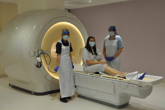 The first patient, 29-year-old beauty therapist Sophie Billingham from Louth, prepares for her MRI scan.