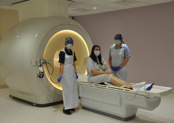 The first patient, 29-year-old beauty therapist Sophie Billingham from Louth, prepares for her MRI scan.