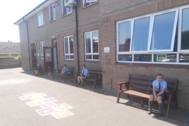 Sleaford's William Alvey Primary School pupils spaced out during break times. EMN-200106-200829001