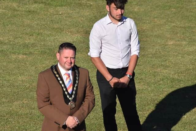 Coun Billy Brookes (right) who donated the cash, with the Mayor of Skegness, Coun Mark Dannatt. Photo: Barry Robinson.