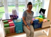 Midwifery student Kayleigh Sherwin of Greylees with some of the sanitary packages she has collected for Action Aid. EMN-200806-155917001