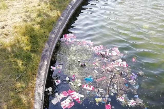 Rubbish in the boating lake. Photo: Nigel Spence